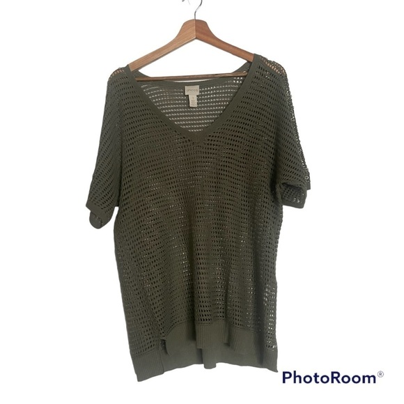 Chico's Mesh Top Army Green Size 1 - Picture 1 of 8